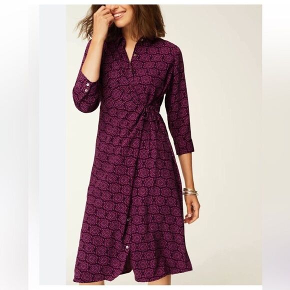 J. Jill Wearever Collection Dress Sz 2X Pink/Navy Print Floral Faux Wrap NWT - Picture 1 of 16